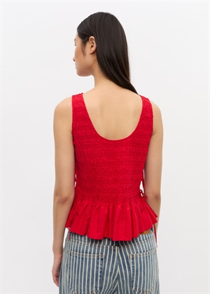 Cotton poplin smock tie string top Racing Red W0904 Ganni 